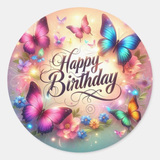 Vibrant butterfly birthday sticker  (Voorkant)