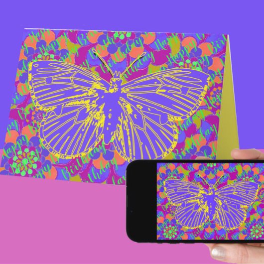 Vibrant Butterfly en Mod  Flowers Birthday Kaart