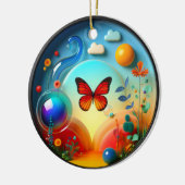 Vibrant Butterfly Fantasy Garden Keramisch Ornament (Links)