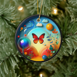Vibrant Butterfly Fantasy Garden Keramisch Ornament