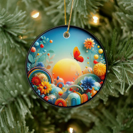 Vibrant Butterfly Fantasy Garden Keramisch Ornament