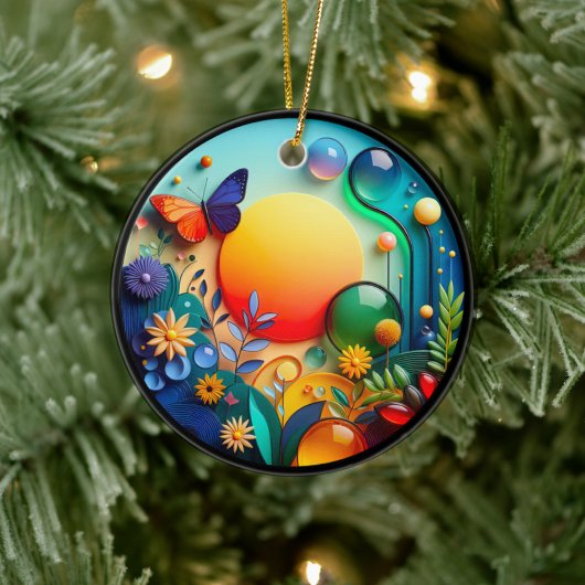 Vibrant Butterfly Fantasy Garden Keramisch Ornament