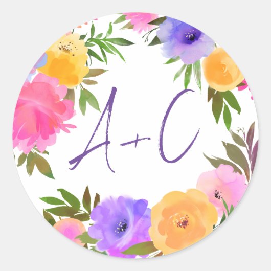 Vibrant Casual magenta Violet Yellow Ronde Sticker (Voorkant)