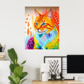 Vibrant Cat Art Poster – Gedurfd en kleurrijk desi (Thuiskantoor)