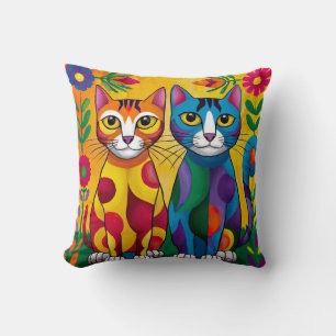 Vibrant Cat Duo - Artistic Floral Kussen