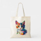 Vibrant Cat Face Canvas tas – Kleurrijke Artistic  (Achterkant)