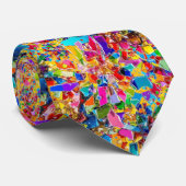 Vibrant Chaotic Rainbow Mosaic Abstract Tie Stropdas (Opgerold)