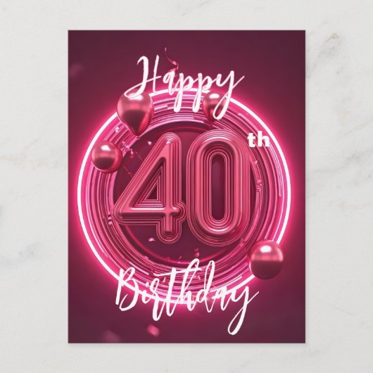 Vibrant Chic Neon Roze 40e verjaardag Briefkaart (Voorkant)