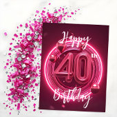 Vibrant Chic Neon Roze 40e verjaardag Briefkaart