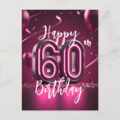 Vibrant Chic Neon Roze 60e verjaardag Briefkaart (Voorkant)