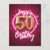 Vibrant Chic Roos Gold en Pink Neon 50e Verjaardag Briefkaart (Voorkant)