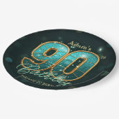 Vibrant Chic Teal Gold Metallic 90th Birthday Papieren Bordje (Gekanteld)