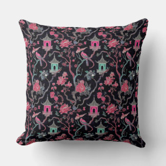 Vibrant Chinoiserie Pagoda and Birds Kussen