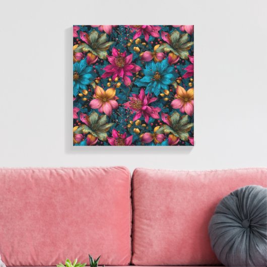 Vibrant Christmas Botanical Fantasy Pattern Canvas Afdruk (Insitu (Woonkamer))