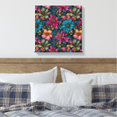Vibrant Christmas Botanical Fantasy Pattern Canvas Afdruk (Insitu (Slaapkamer))