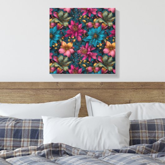 Vibrant Christmas Botanical Fantasy Pattern Canvas Afdruk (Insitu (Slaapkamer))