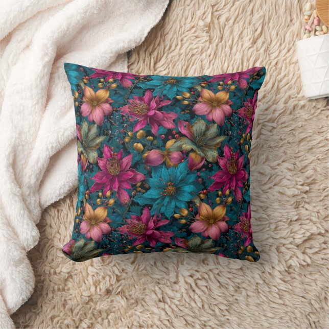 Vibrant Christmas Botanical Fantasy Pattern Kussen (Deken)