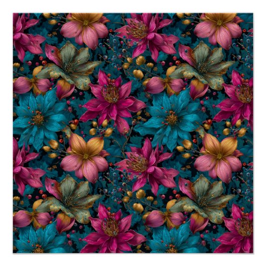 Vibrant Christmas Botanical Fantasy Pattern Perfect Poster (Voorkant)