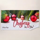 Vibrant Christmas In July Festive Palms Tropical Strandlaken (Voorkant)