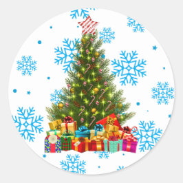 Vibrant Christmas Tree Snowflake Holiday Gift Stic Ronde Sticker