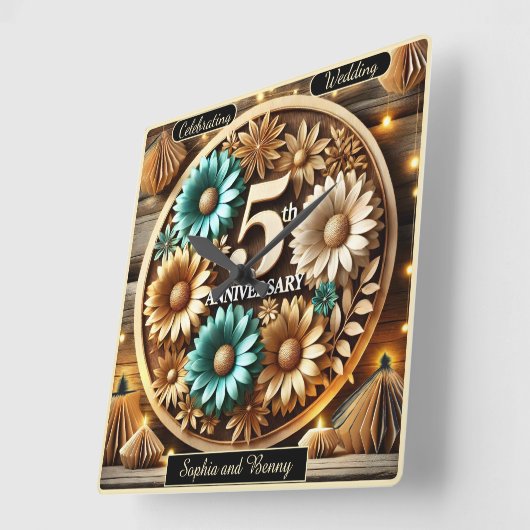 Vibrant Circle: Vijfde Jubileum Ontwerp Vierkante Klok (Hoek)