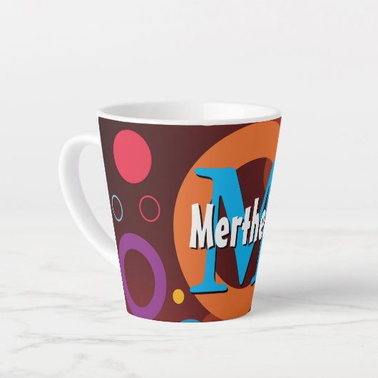 Vibrant Circles Retro Monogram gepersonaliseerd Latte Mok (Linkerhoek)