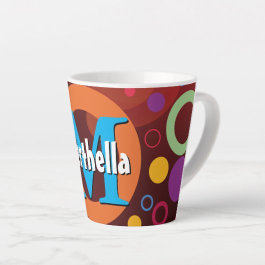 Vibrant Circles Retro Monogram gepersonaliseerd Latte Mok (Rechterhoek)