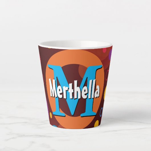 Vibrant Circles Retro Monogram gepersonaliseerd Latte Mok (Voorkant)