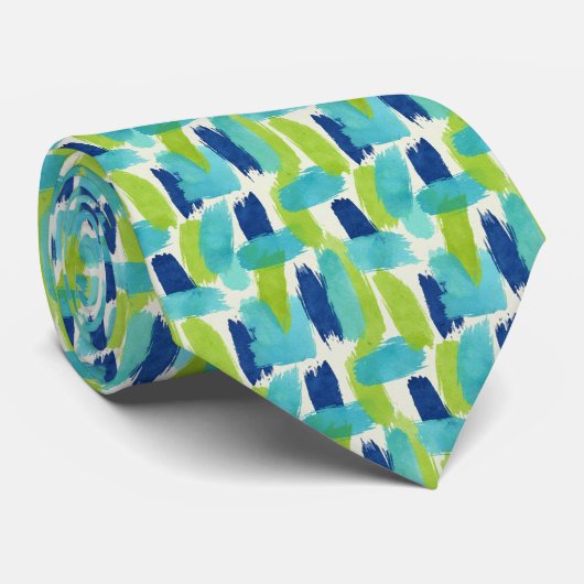 Vibrant Citrus Green and Coastal Blue Abstract Stropdas (Opgerold)