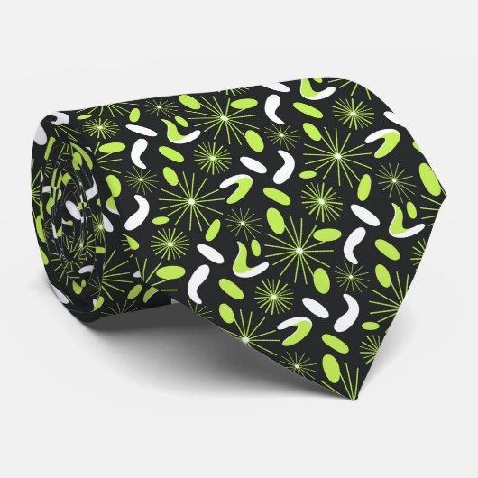 Vibrant Citrus Green Mid-Century Modern Starburst  Stropdas (Opgerold)