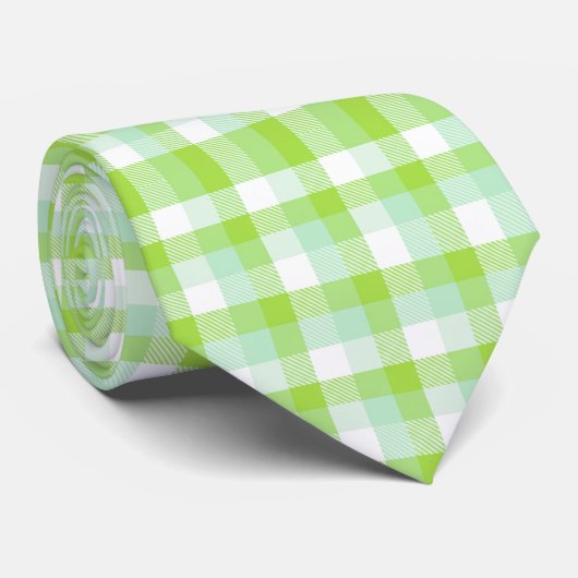 Vibrant Citrus Green Modern Bold Gingham Check Stropdas (Opgerold)