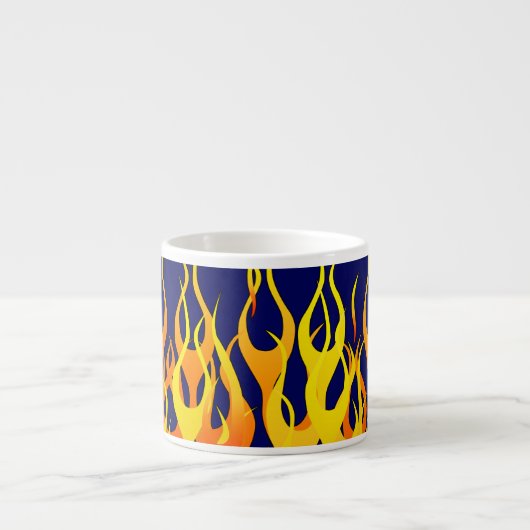 Vibrant Classic Racing Flames op Navy Blue Espresso Kop (Voorkant)