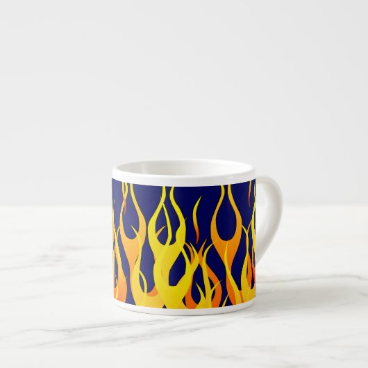 Vibrant Classic Racing Flames op Navy Blue Espresso Kop (Voorkant rechts)