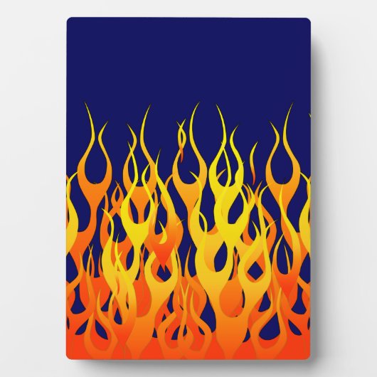 Vibrant Classic Racing Flames op Navy Blue Fotoplaat (voorkant)