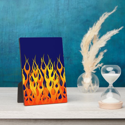 Vibrant Classic Racing Flames op Navy Blue Fotoplaat (Zijkant)