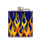 Vibrant Classic Racing Flames op Navy Blue Heupfles (Achterkant)