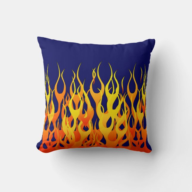 Vibrant Classic Racing Flames op Navy Blue Kussen (Voorkant)