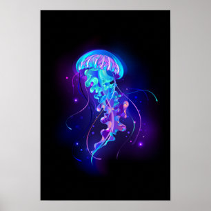 Vibrant Color Glowing Jellyfish Poster