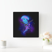 Vibrant Color Glowing Jellyfish Vierkante Klok (Huis)