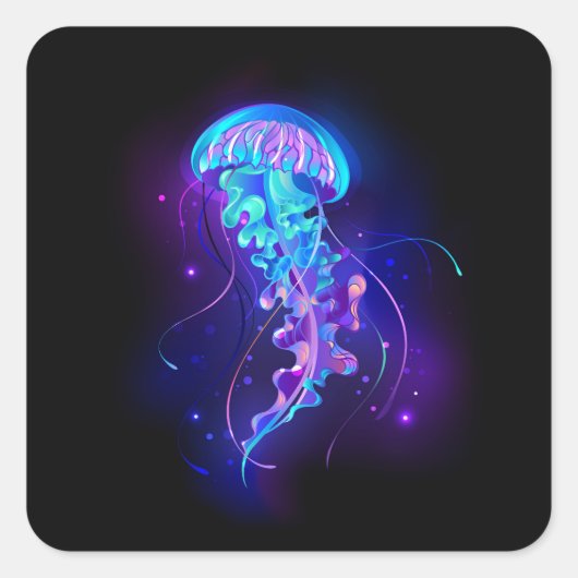 Vibrant Color Glowing Jellyfish Vierkante Sticker (Voorkant)