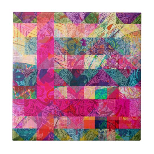 Vibrant Colorful Abstract Roze Pset Funky Patroon Tegeltje (Voorkant)