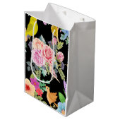 Vibrant Colorful Birds and Flowers Art on Black Medium Cadeauzakje (Voorkant Gekanteld)