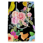 Vibrant Colorful Birds and Flowers Art on Black Medium Cadeauzakje (Achterkant)