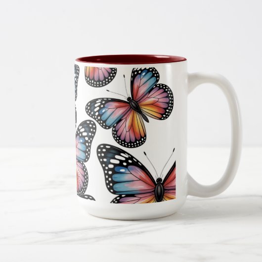 Vibrant Colorful Butterfly Illustration” Tweekleurige Koffiemok (Rechts)