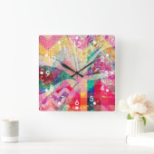 Vibrant Colorful Funky Abstract Girly Butterfly Ch Vierkante Klok (Huis)