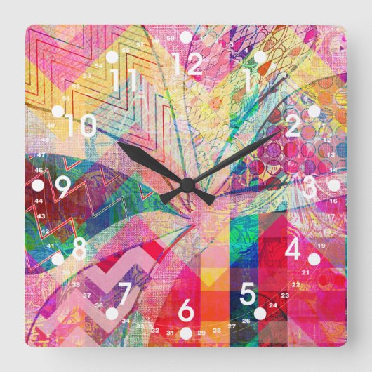 Vibrant Colorful Funky Abstract Girly Butterfly Ch Vierkante Klok (Voorkant)