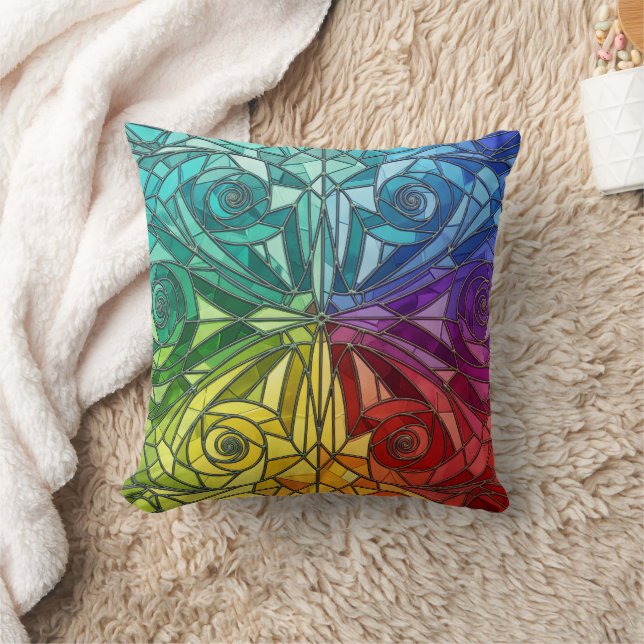 Vibrant Colorful Mosaic Pillow – Geometric Pattern Kussen (Deken)