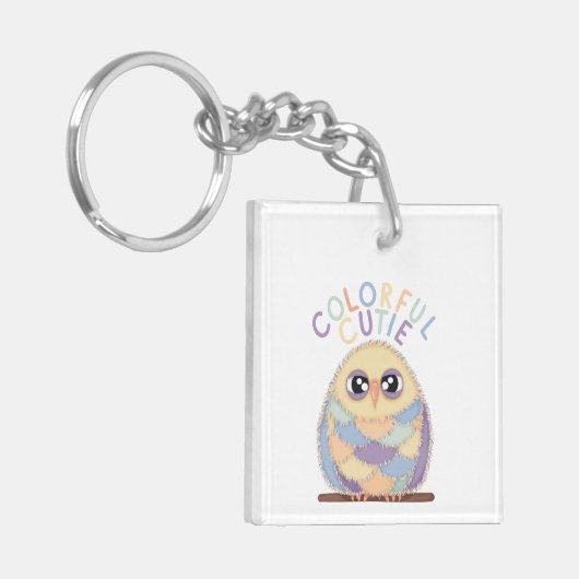 Vibrant Colorful Owl with Text Sleutelhanger (Voorkant Links)
