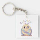 Vibrant Colorful Owl with Text Sleutelhanger (Voorkant)