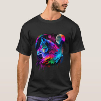 Vibrant Colorful Paint Wolf Face Wilderness T-shirt